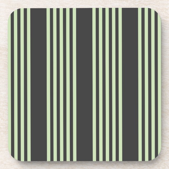 Pale green and charcoal five stripes pattern beverage coaster (Front)