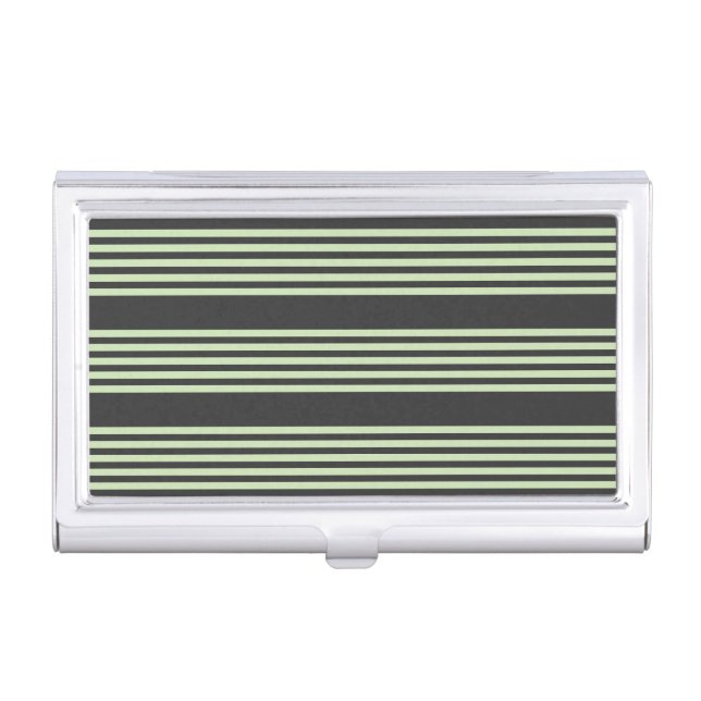 Pale green and charcoal five stripes pattern business card case (Front)