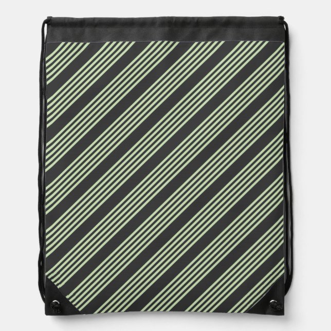 Pale green and charcoal five stripes pattern drawstring bag (Front)
