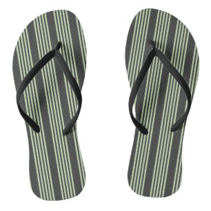 Pale green and charcoal five stripes pattern flip flops