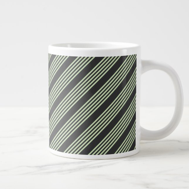 Pale green and charcoal five stripes pattern giant coffee mug (Right)