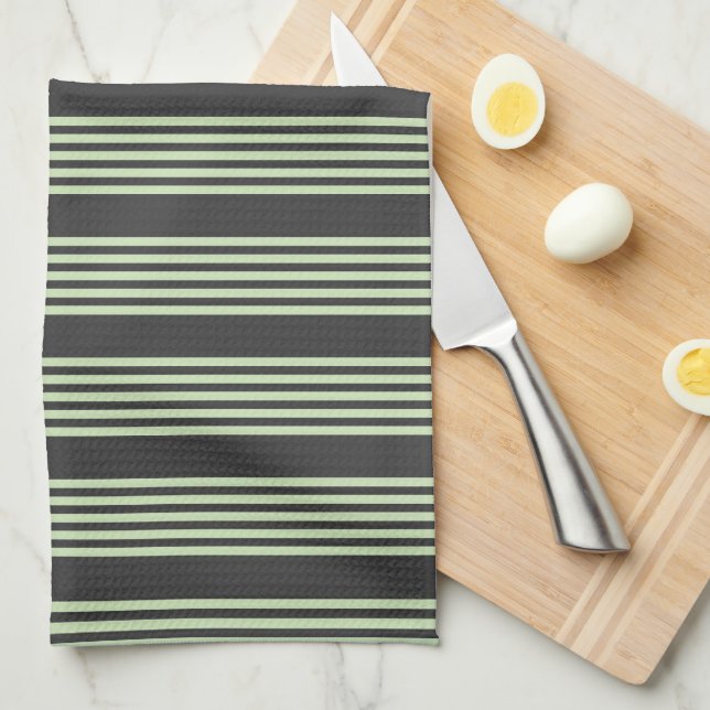 Pale green and charcoal five stripes pattern kitchen towel (Quarter Fold)
