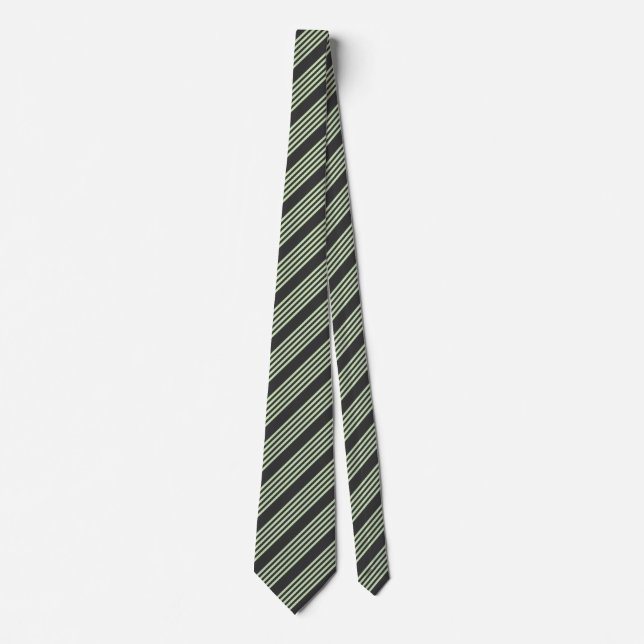 Pale green and charcoal five stripes pattern neck tie (Front)