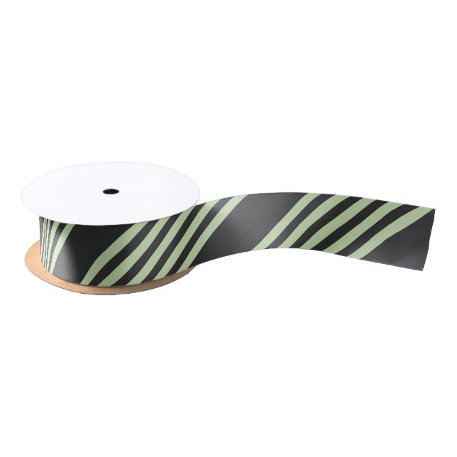 Pale green and charcoal five stripes pattern satin ribbon (Spool)
