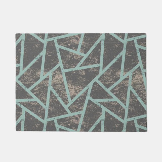 Pale green and gray mosaic pattern doormat (Front)