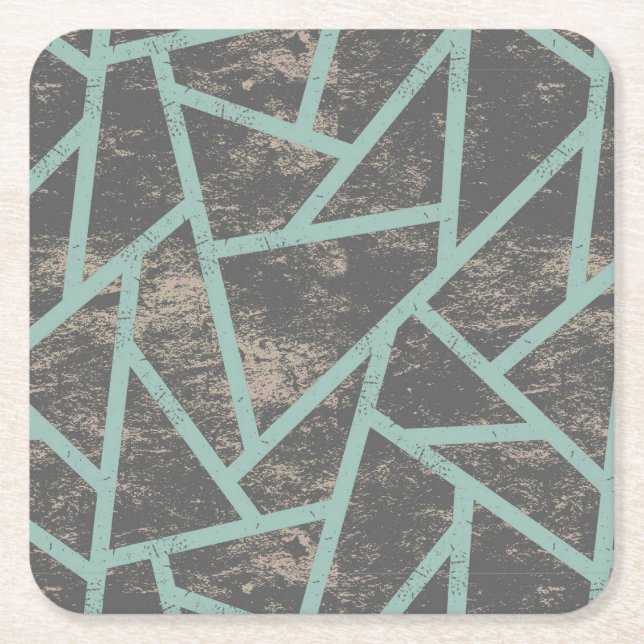 Pale green and gray mosaic pattern square paper coaster (Front)