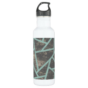 Pale green and gray mosaic pattern stainless steel water bottle