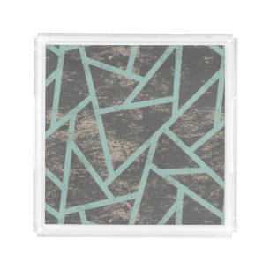 Pale green and grey mosaic pattern acrylic tray