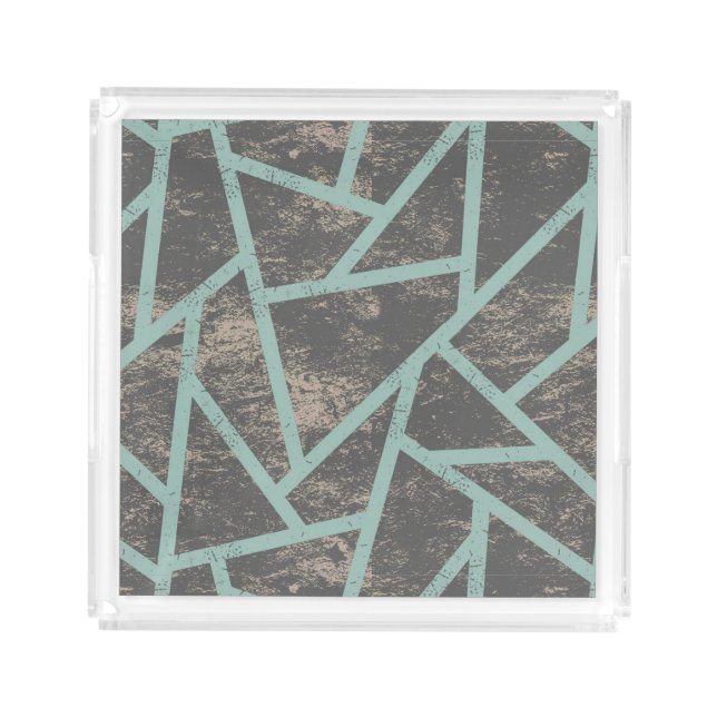 Pale green and grey mosaic pattern acrylic tray (Front)