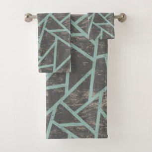 Pale green and grey mosaic pattern bath towel set
