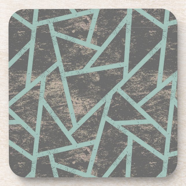 Pale green and grey mosaic pattern beverage coaster (Front)