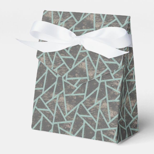 Pale green and grey mosaic pattern favor boxes (Front Side)