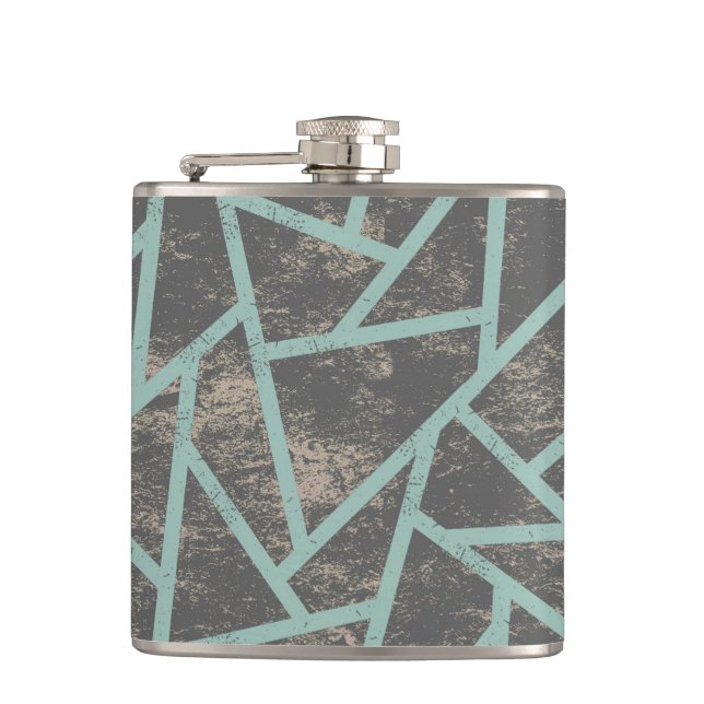 Pale green and grey mosaic pattern flask (Front)