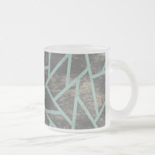 Pale green and grey mosaic pattern frosted glass coffee mug