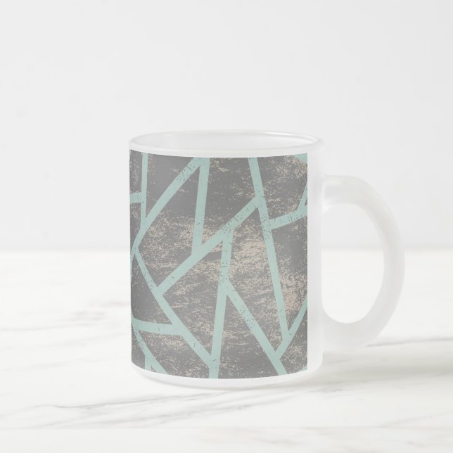 Pale green and grey mosaic pattern frosted glass coffee mug (Right)