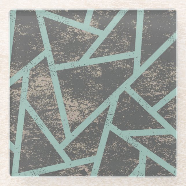 Pale green and grey mosaic pattern glass coaster (Front)