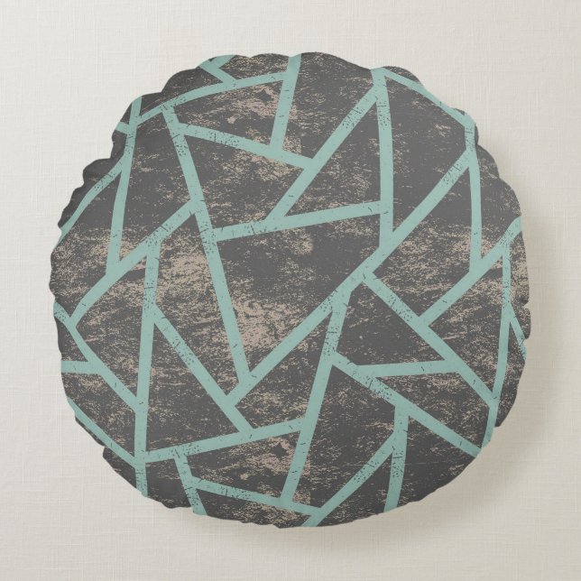 Pale green and grey mosaic pattern round pillow (Front)