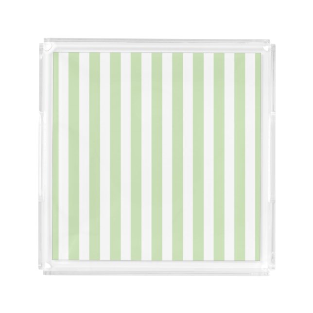 Pale green and white candy stripes acrylic tray (Front)