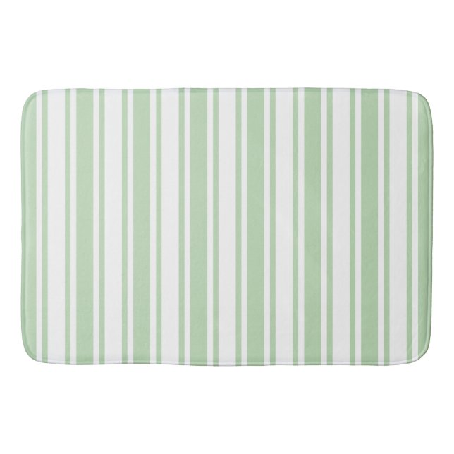 Pale green and white candy stripes bath mat (Front)