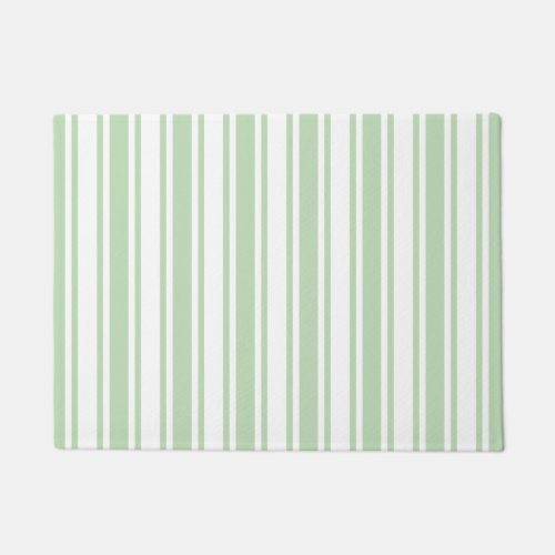 Pale green and white candy stripes doormat
