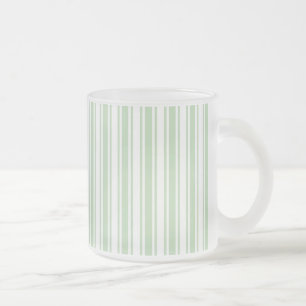 Pale green and white candy stripes frosted glass coffee mug