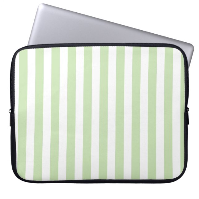 Pale green and white candy stripes laptop sleeve (Front)