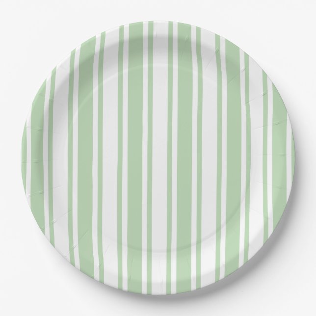 Pale green and white candy stripes paper plates (Front)