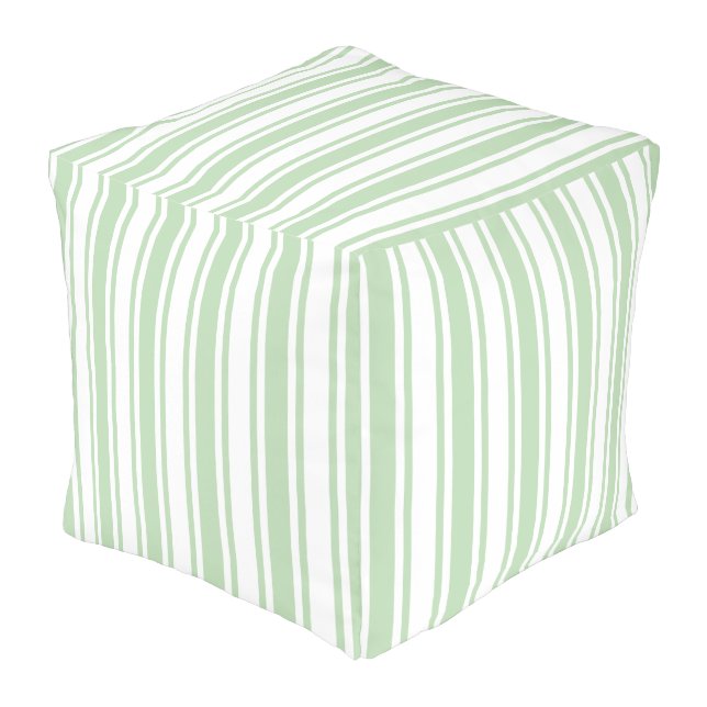 Pale green and white candy stripes pouf (Angled Front)