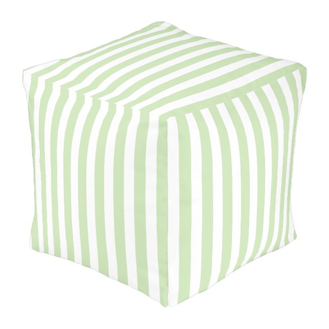 Pale green and white candy stripes pouf (Angled Front)