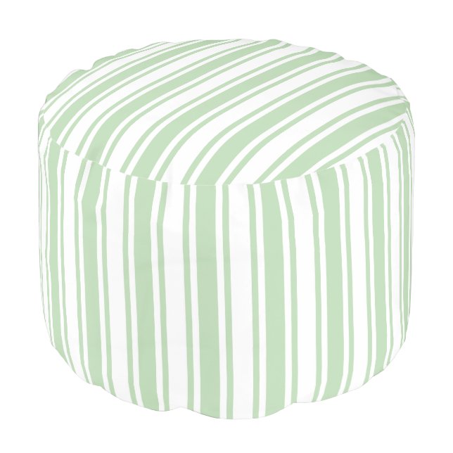 Pale green and white candy stripes pouf (Angled Front)
