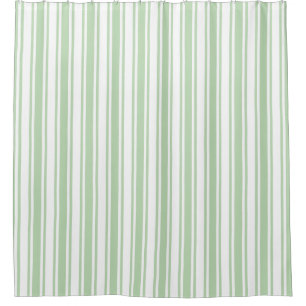 Pale green and white candy stripes shower curtain