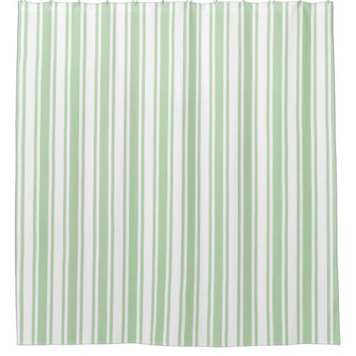 Pale green and white candy stripes shower curtain