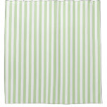 Pale green and white candy stripes shower curtain