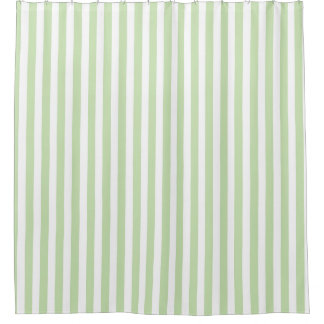 Pale green and white candy stripes shower curtain