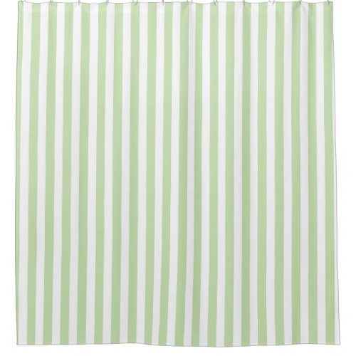 Pale green and white candy stripes shower curtain
