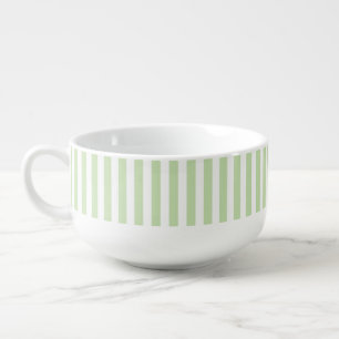 Pale green and white candy stripes soup mug