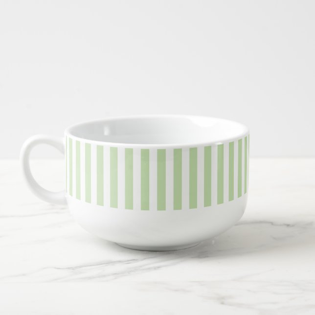 Pale green and white candy stripes soup mug (Right)