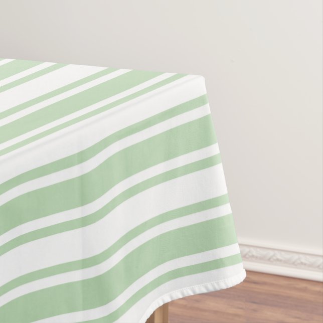 Pale green and white candy stripes tablecloth (In Situ)