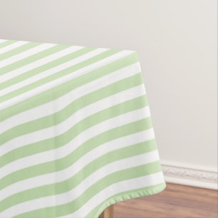 Pale green and white candy stripes tablecloth