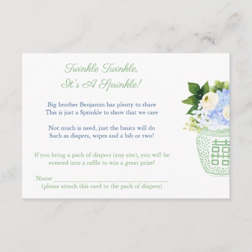 Pale Green And White Chinoiserie Baby Shower Poem Enclosure Card