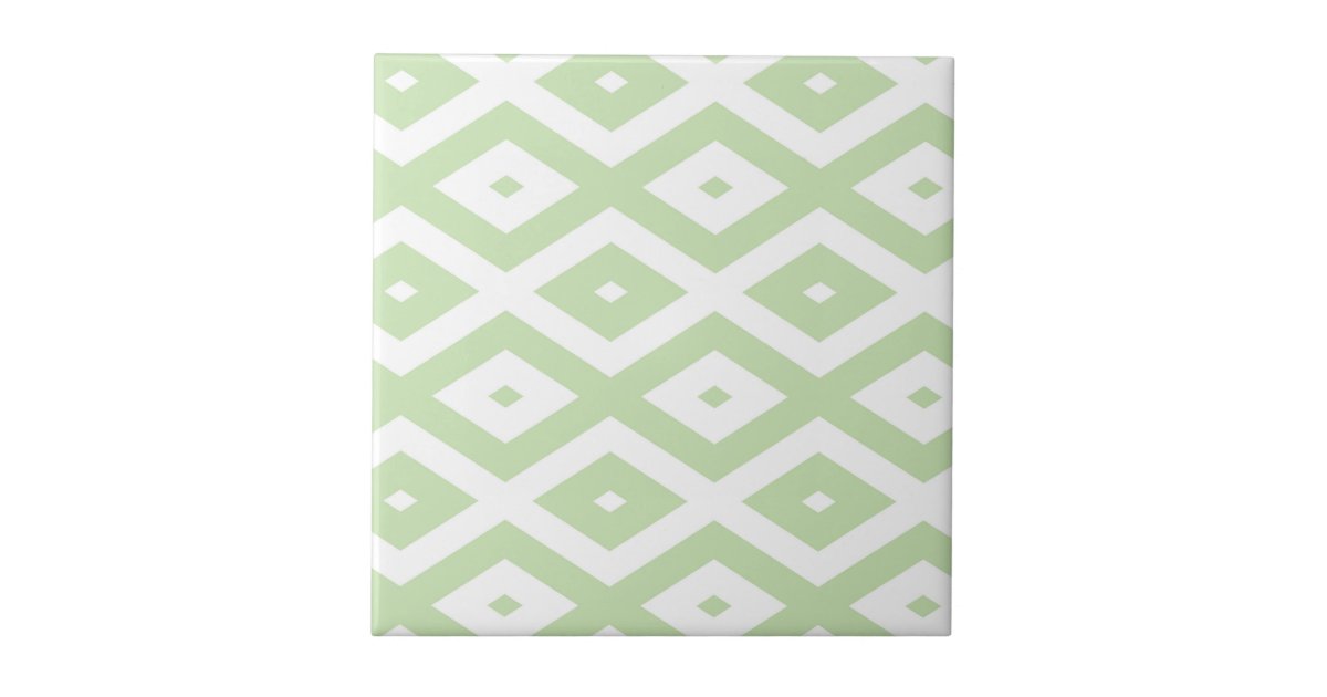 Pale green and white diamond pattern ceramic tile | Zazzle