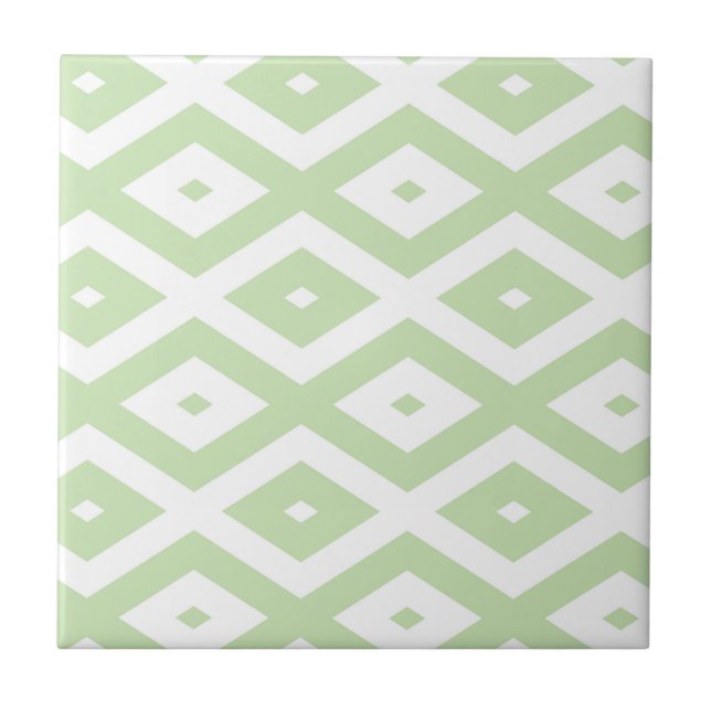 Pale green and white diamond pattern ceramic tile (Front)