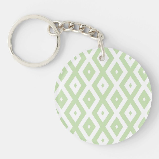 Pale green and white diamond pattern keychain (Front)
