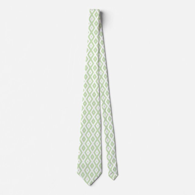 Pale green and white diamond pattern neck tie (Front)