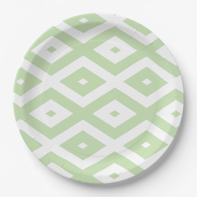 Pale green and white diamond pattern paper plates (Front)