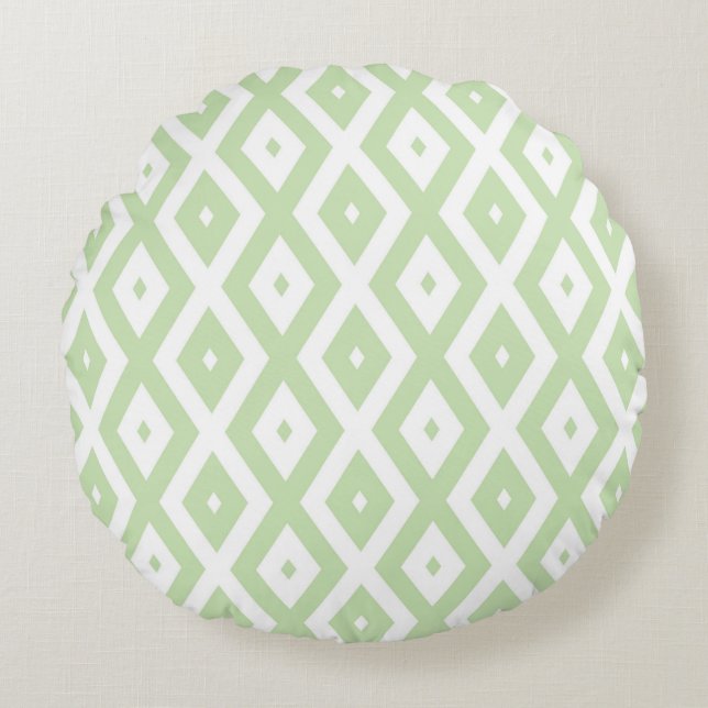 Pale green and white diamond pattern round pillow (Front)