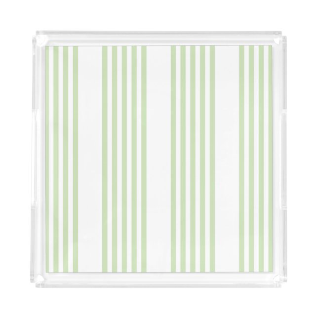 Pale green and white five stripes pattern acrylic tray (Front)