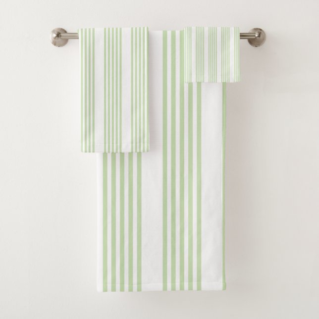 Pale green and white five stripes pattern bath towel set (Insitu)