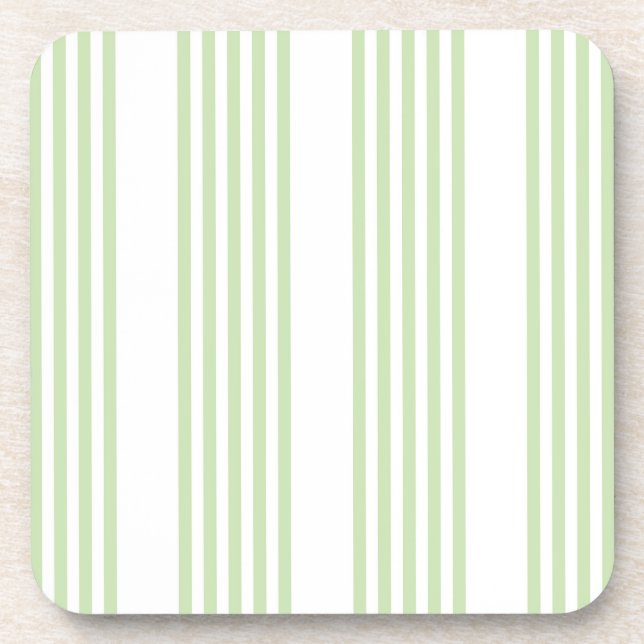 Pale green and white five stripes pattern beverage coaster (Front)