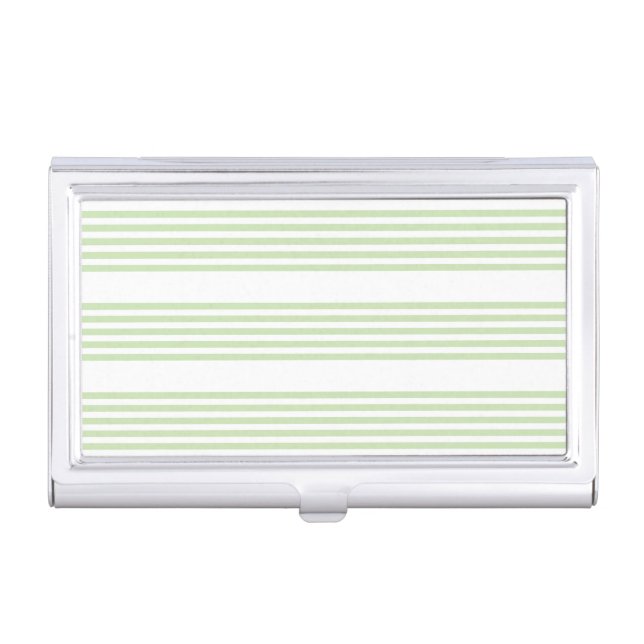 Pale green and white five stripes pattern business card case (Front)